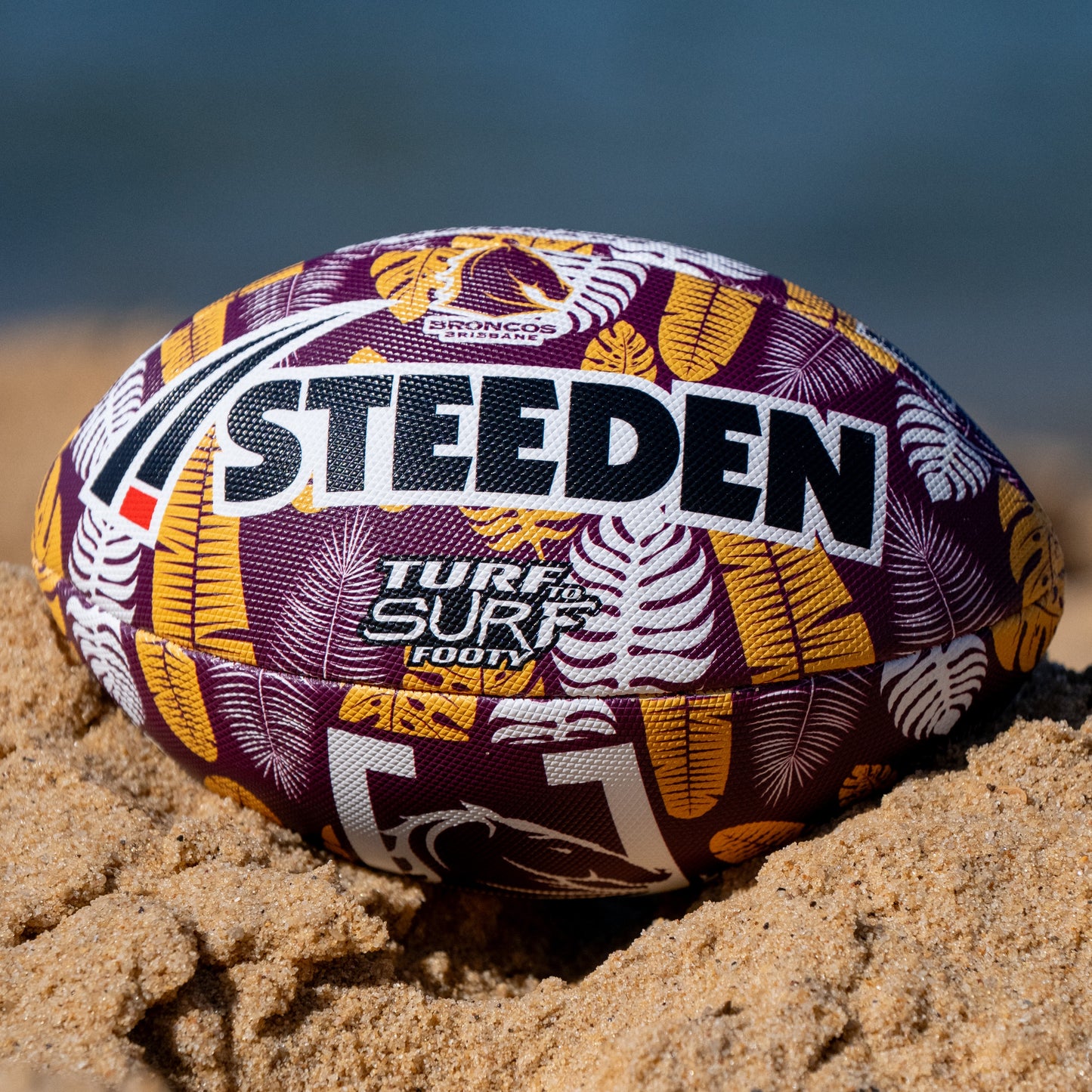 Brisbane Broncos Turf To Surf Beach Footy Ball - Size 3