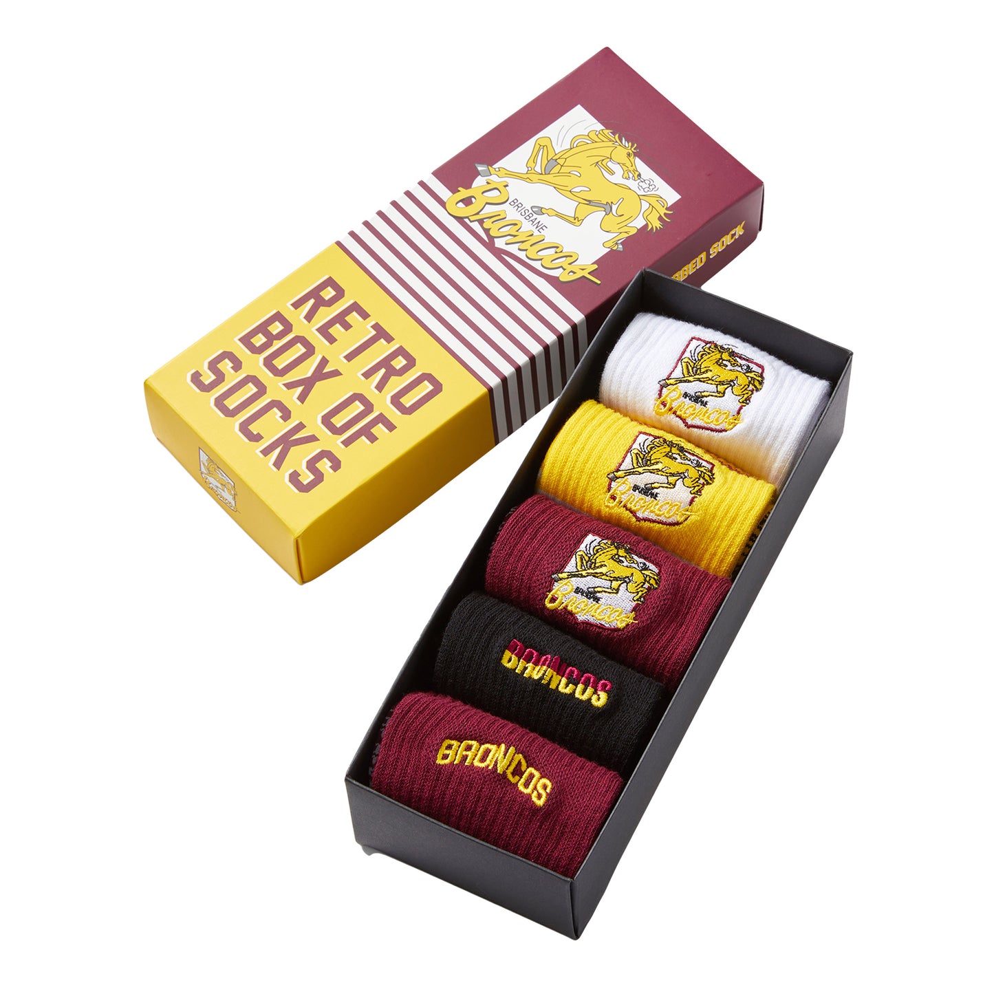 Brisbane Broncos Mens Retro Box Of Socks