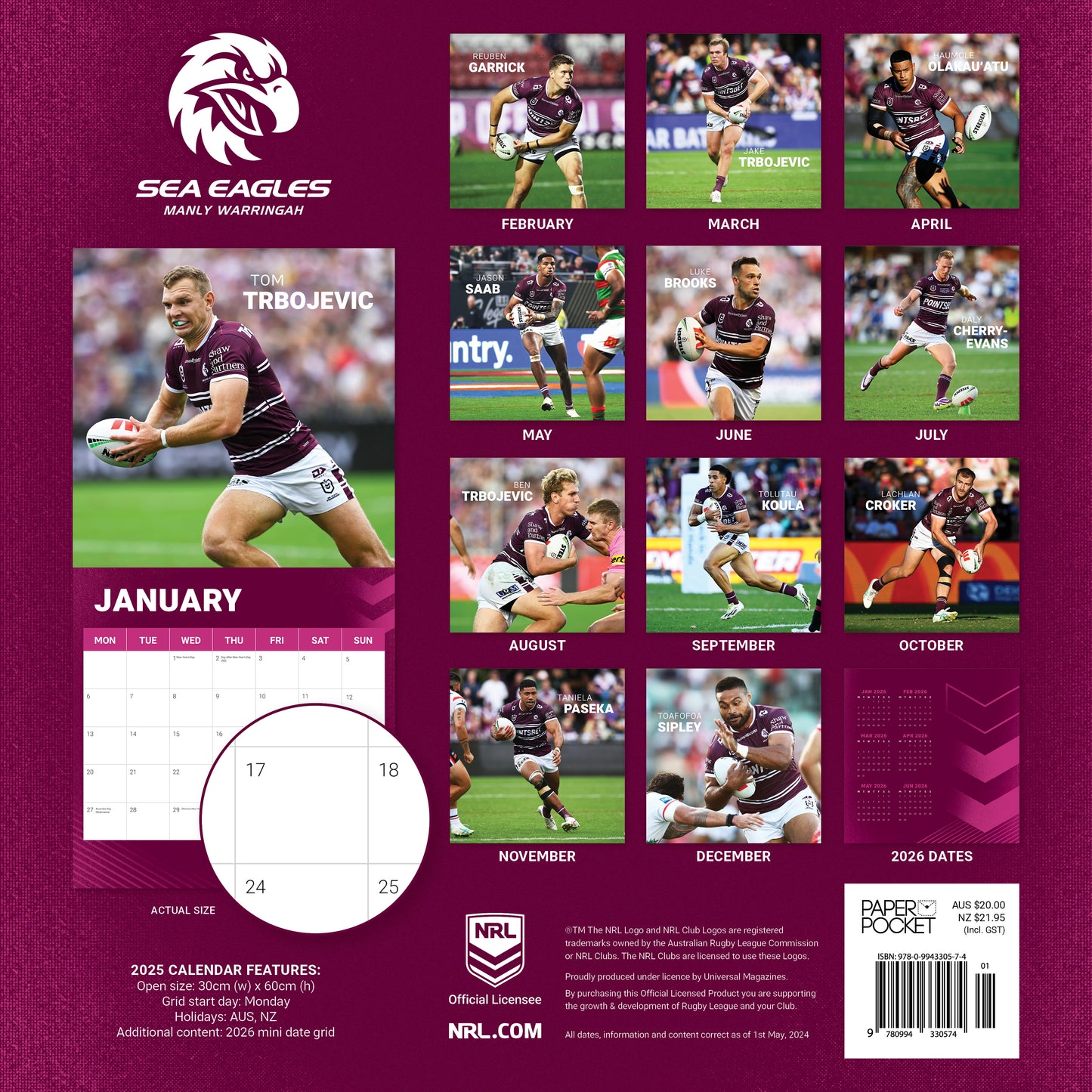 Manly-Warringah Sea Eagles 2025 Calendar