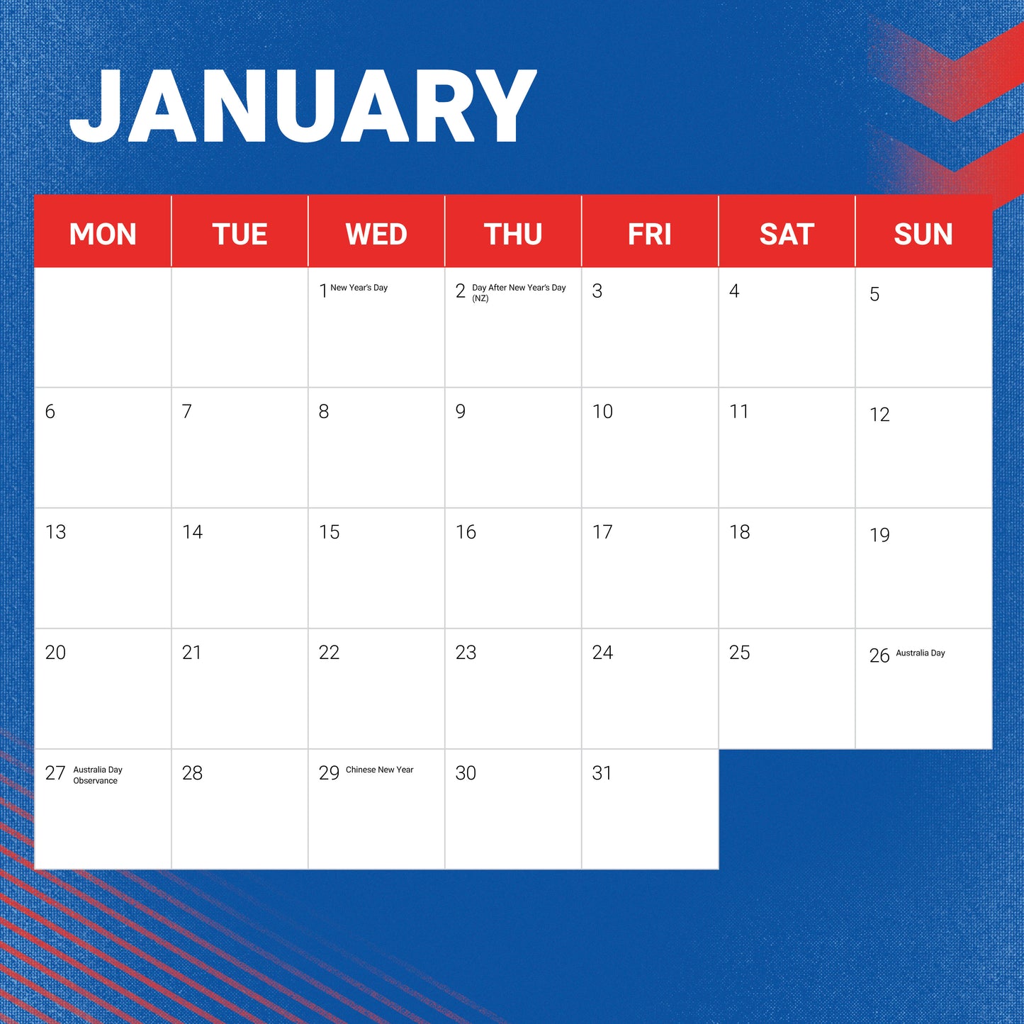 Newcastle Knights 2025 Calendar