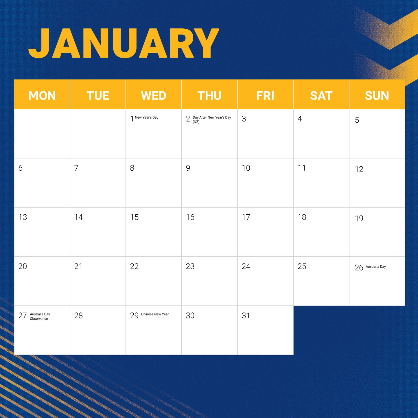 Parramatta Eels 2025 Calendar