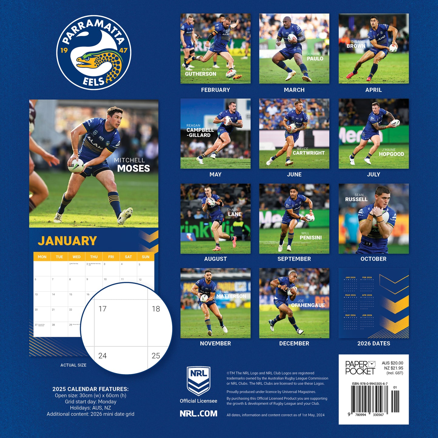 Parramatta Eels 2025 Calendar