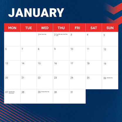 Sydney Roosters 2025 Calendar